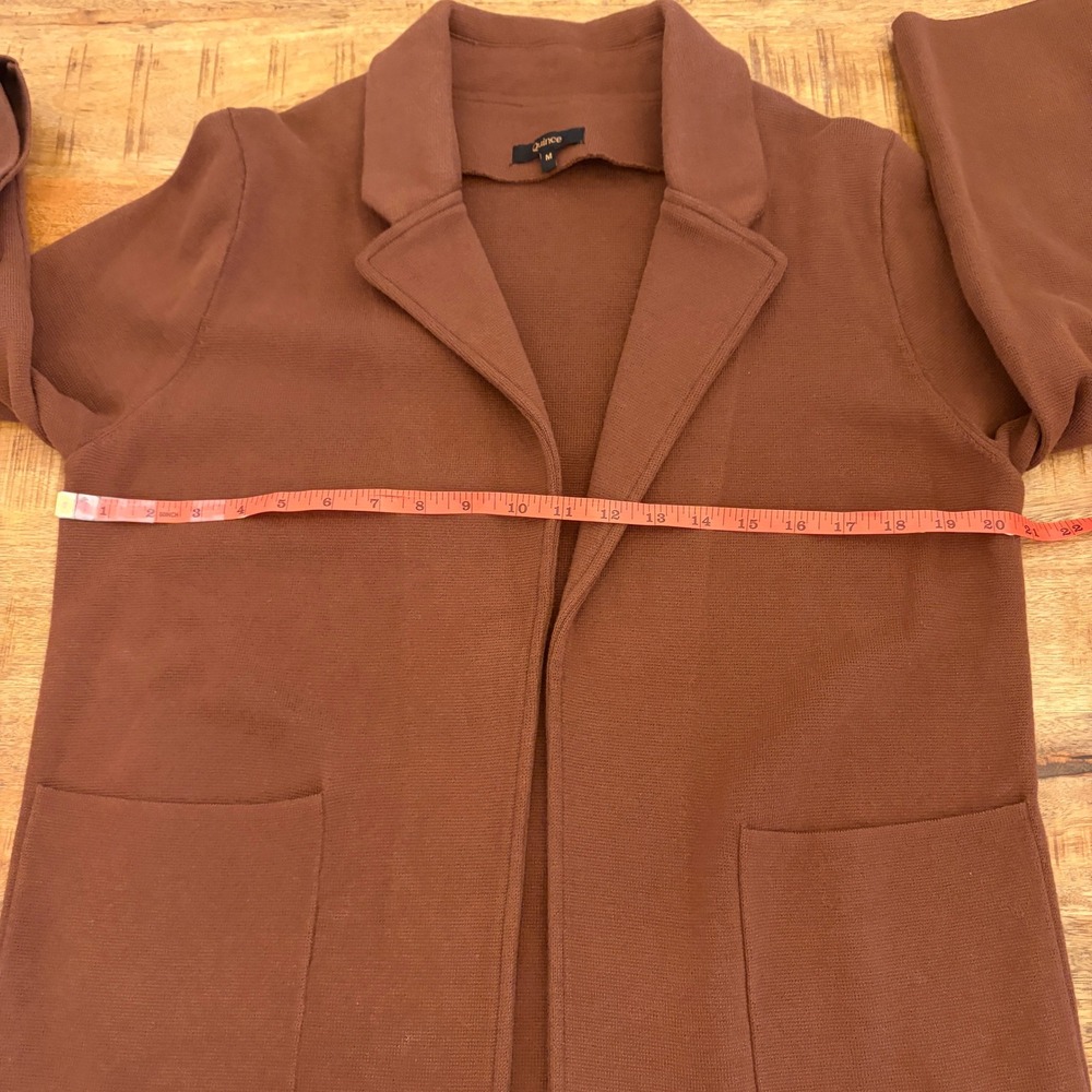 Quince 100% Organic Cotton Knit Blazer M Open Front Cardigan Sweater Brown - Picture 7 of 8